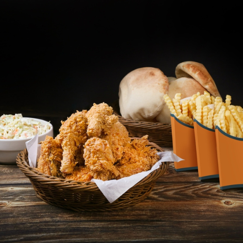 Party Meal (18 pcs Chicken+ Fries+8 Bun+Colesaw+1L Cola120.00AED