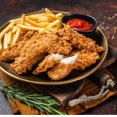 Strip Meal (5 pcs Chicken Strip + Fries + Bun + Cola)30.00AED